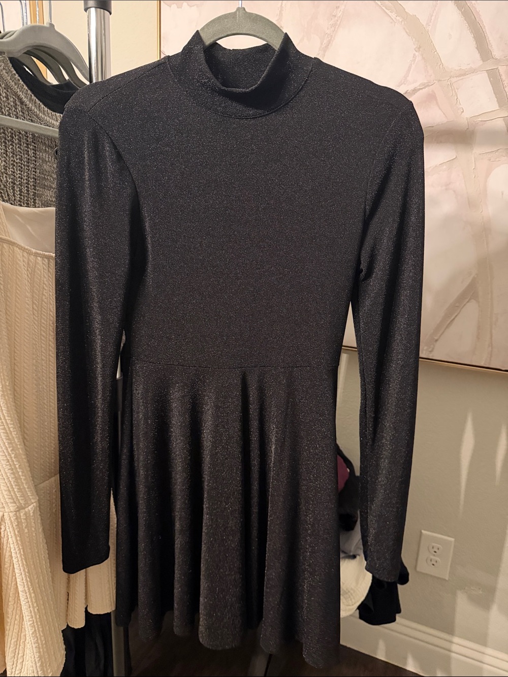 wild fable Black Long-Sleeve Mock Neck Fit & Flare Dress